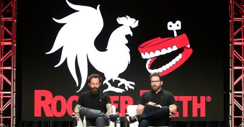 (l-r) Geoff Ramsey and Burnie Burns, two co-founders of Rooster Teeth in 2018