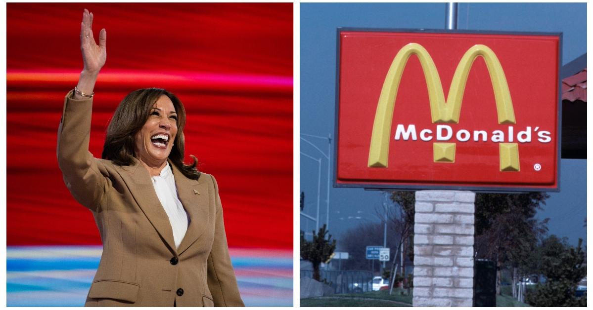 (L-R): Kamala Harris at the 2024 DNC; McDonald's restaurant