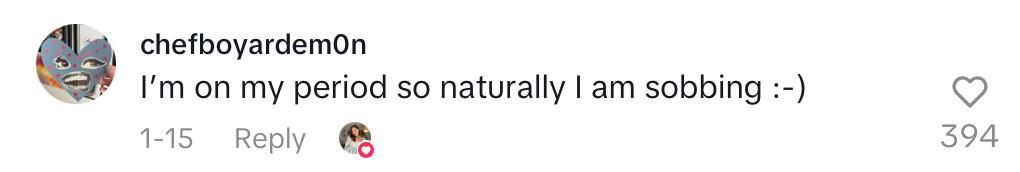 Comment on video of mom's period cake she made for her daughter to celebrate her getting her period.