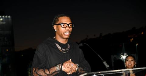 Lil Baby giving a speech at a podium