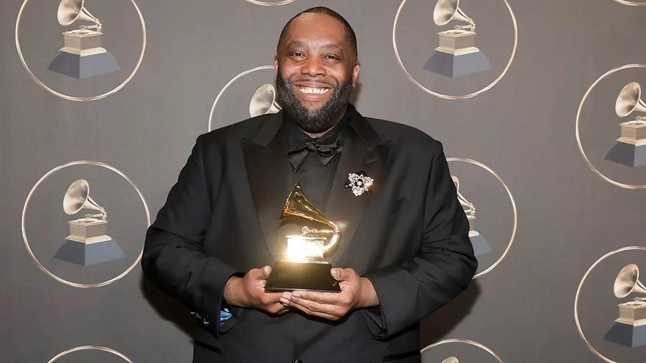 Killer Mike holding a Grammy following the 2024 ceremony. 