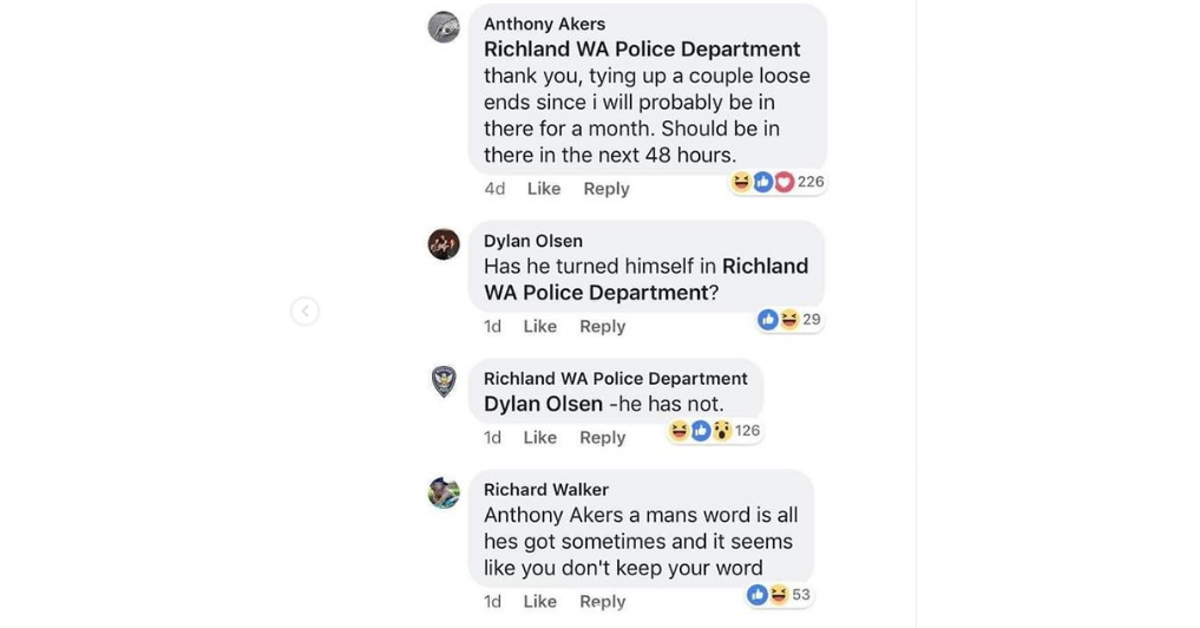 Cops Post Wanted Ad on Facebook, Suspect Responds in Comments Section