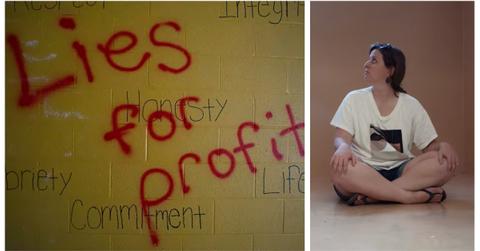 Katherine Kubler sits in a solitary confinement room