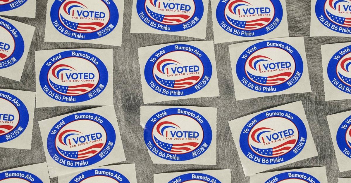 "I Voted" stickers at UC San Diego.