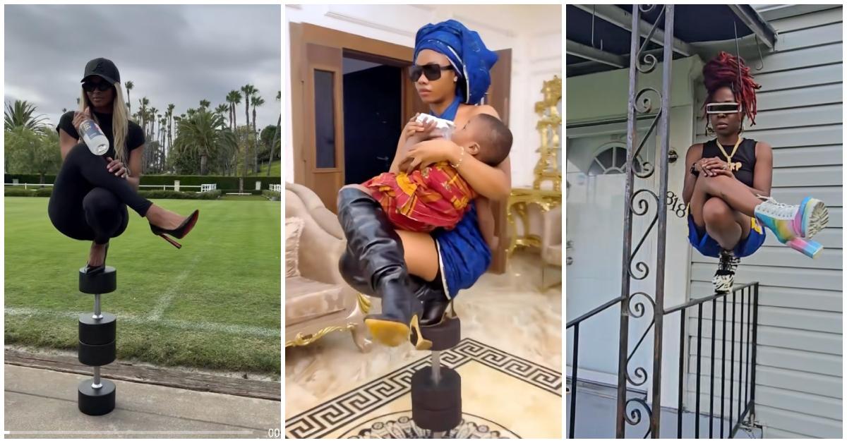 (l-r): Ciara and influencers doing the Nicki Minaj pose challenge