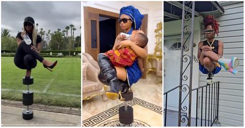 (l-r): Ciara and influencers doing the Nicki Minaj pose challenge