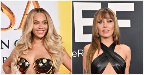 (l-r): Beyoncé and Miley Cyrus