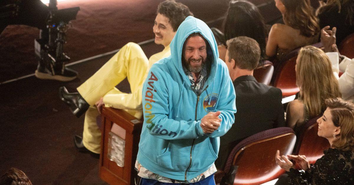 Adam Sandler in a hoodie and shorts at the Oscars. 