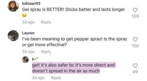 Commenters agree that gel pepper spray is more effective and accurate