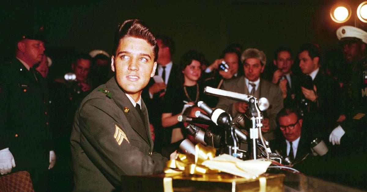 Elvis Presley during a military press conference in February 1959.