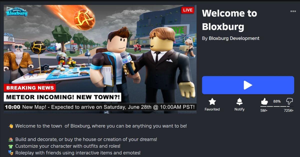 The game interface for Welcome to Bloxburg.