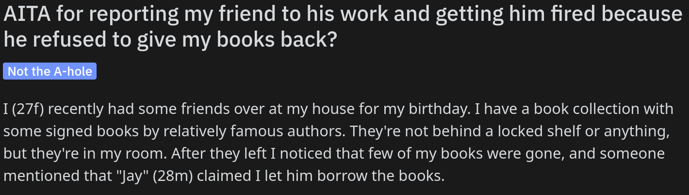 Man Blames Woman for Losing His Job After He Stole Her Books