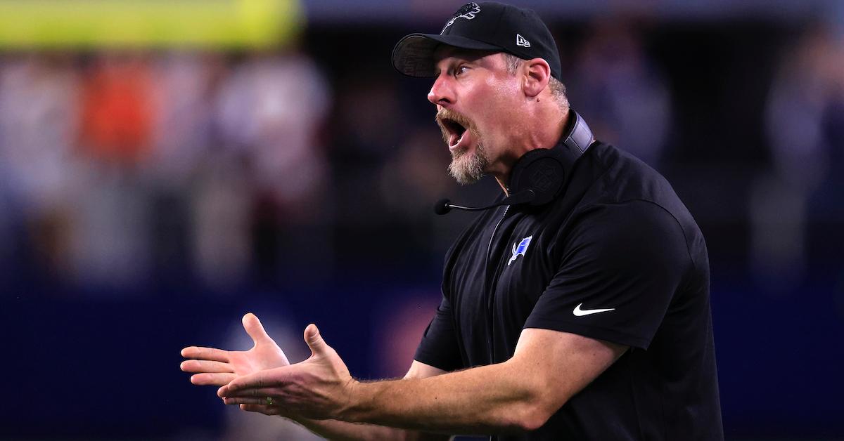 Head coach Dan Campbell of the Detroit Lions reacts to a penalty during the game against the Dallas Cowboys on Dec. 30, 2023