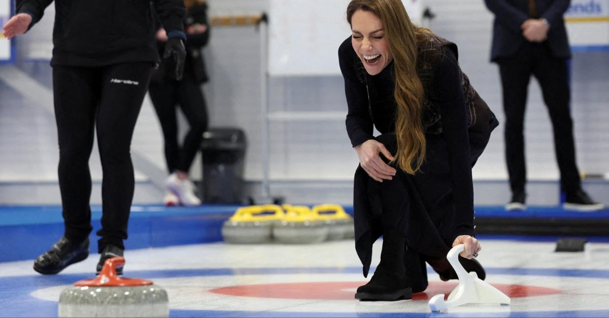 Princess Kate attempts the sport of curling. 