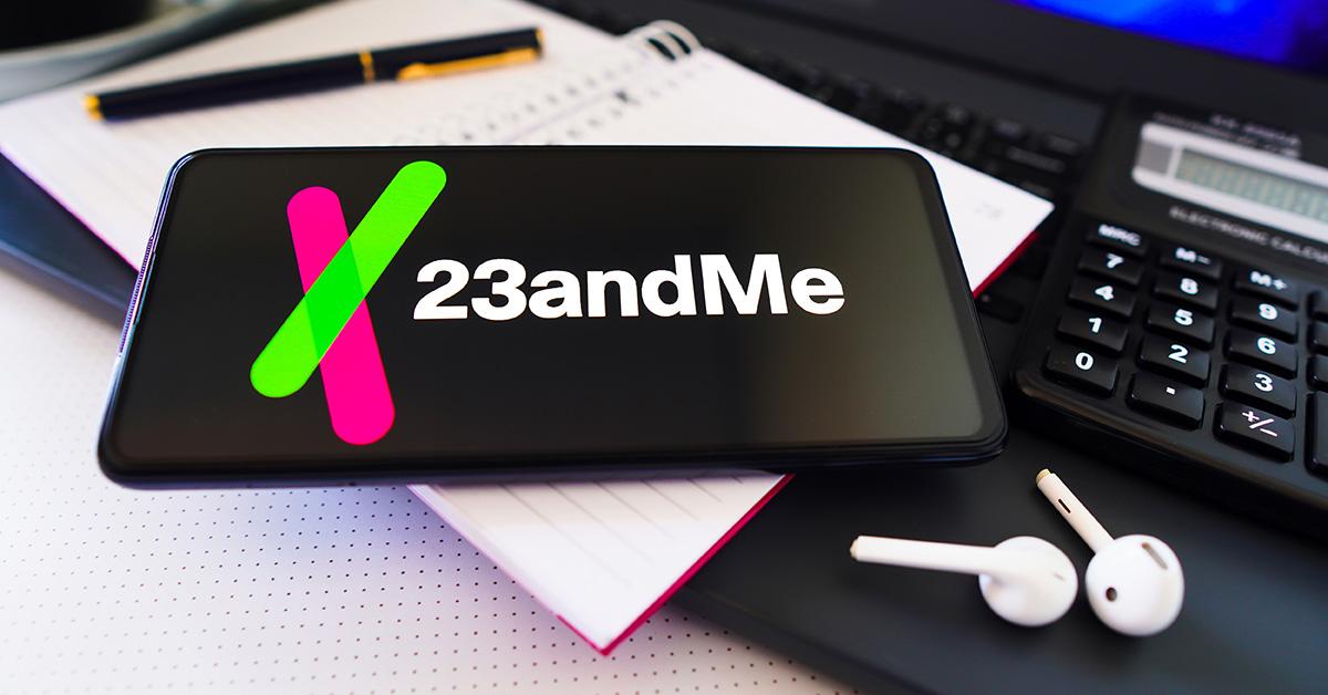 The 23andMe logo on a phone screen. 