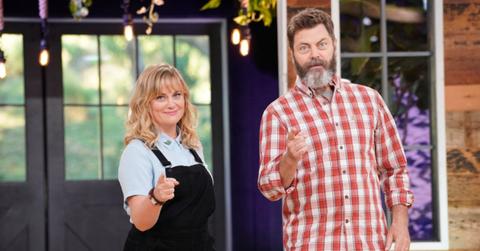 Host Amy Poehler and Nick Offerman on the set of "Making It'