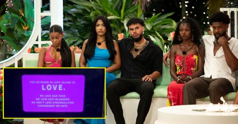 (l-r): 'Love Island USA' cyberbullying message/'Love Island USA' cast