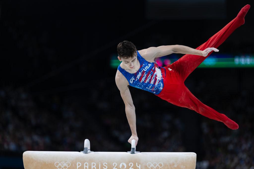 Stephen Nedoroscik on the pommel horse at the 2024 Olympics