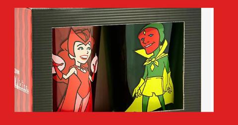 The Wanda and Vision pint glasses