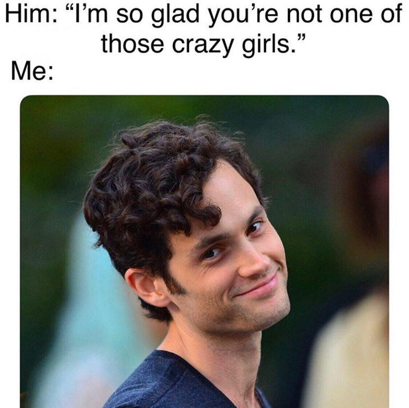 Joe Goldberg creepy smile meme