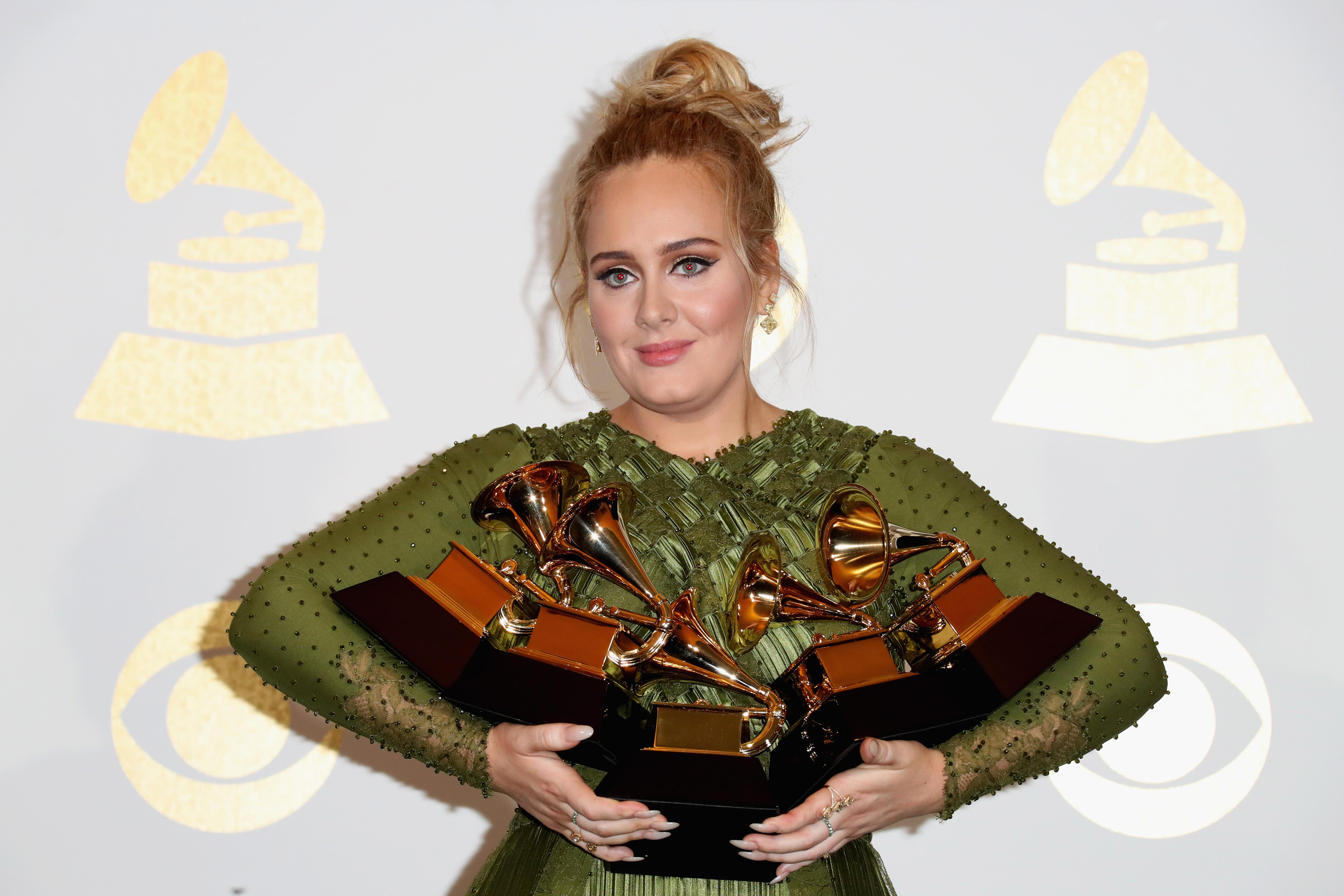 Adele with her Grammys