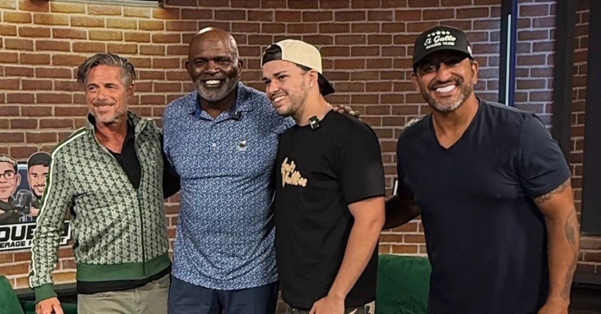 Left to Right: Doubl3 Coverage's Mark Dante, former NFL star Lawrence Taylor, host Mystic Zach Hirsh, and founder/CEO Jacob Chavez