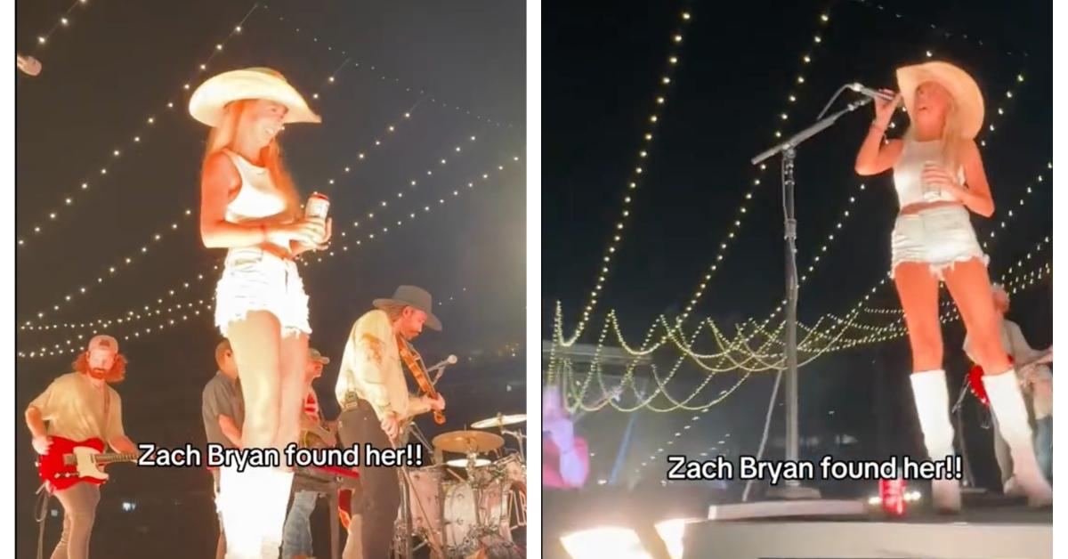 Hawk Tuah Girl Hailey Welch performs onstage at Zach Bryan's Nashville concert in June 2024