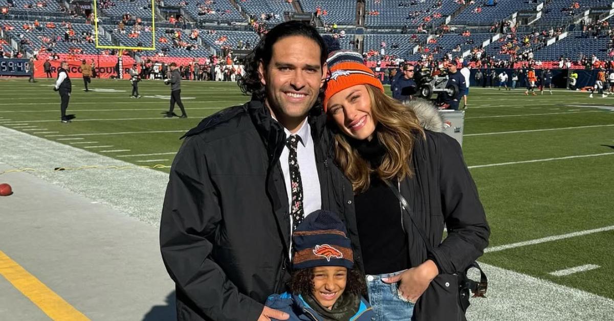 (l-r): Mark Sanchez, his son, and wife