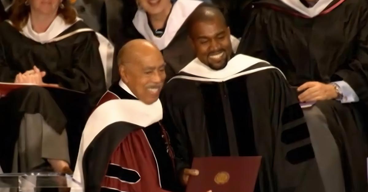 Kanye West accepts an honorary doctorate from the School of the Art Institute of Chicago (SAIC) in 2015.