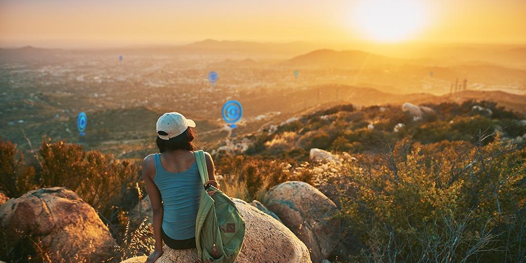 PokéStops scattered across a mountainous range in Pokémon GO.