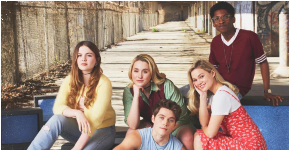 (l-r): 'Cruel Summer' Season 1 cast members Chiara Auriela as Jeanette Turner, Harley Quinn Smith as Mallory Higgins, Froy Gutierrez as Jamie Henson, Allius Barnes as Vince Fuller, and Olivia Holt as Kate Wallis