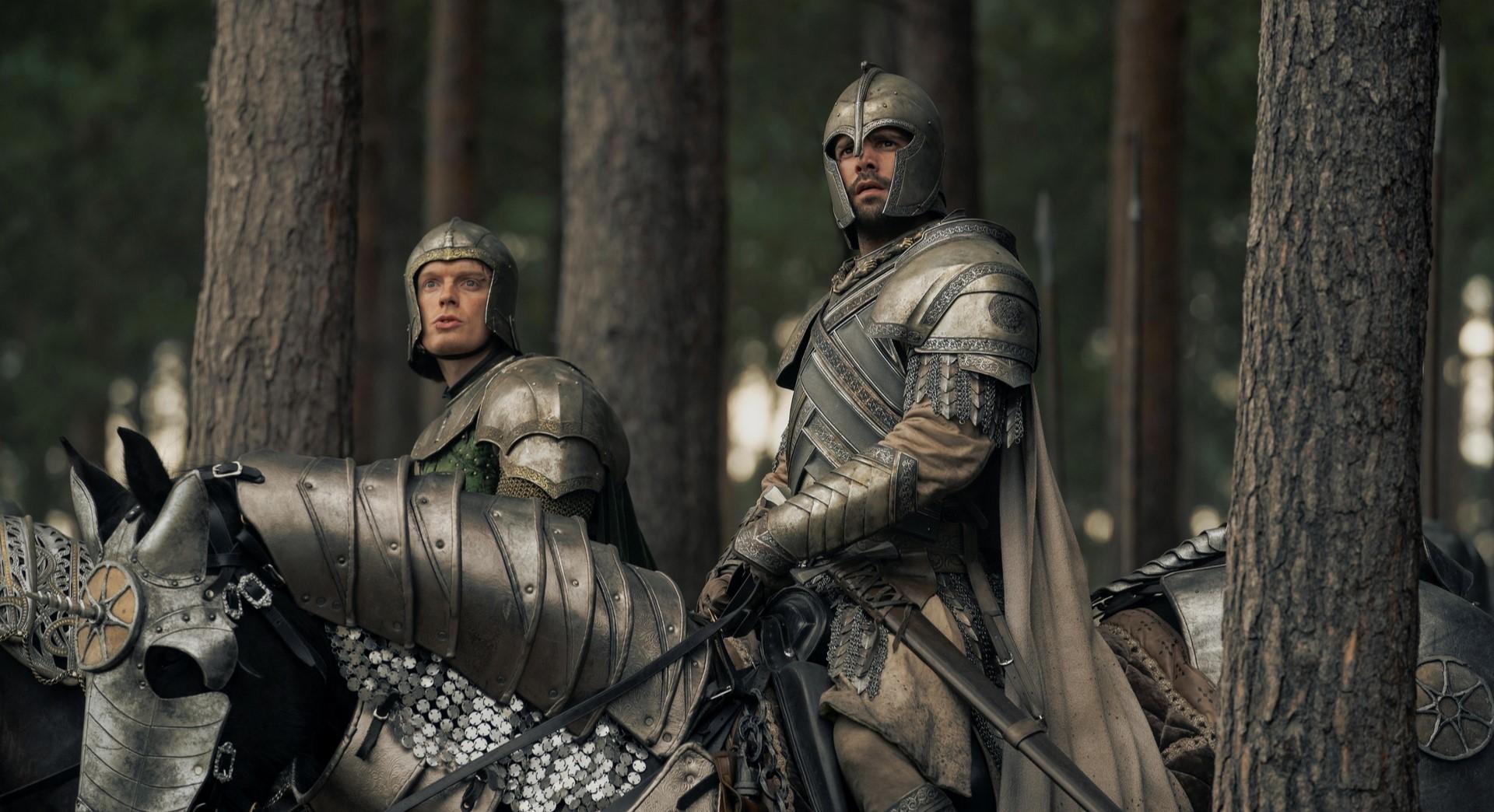 Gwayne Hightower and Ser Criston Cole on their horses in 'House of the Dragon'