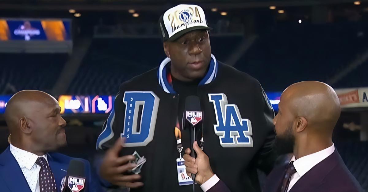 Magic Johnson celebrating the Dodgers' 2024 World Series title.