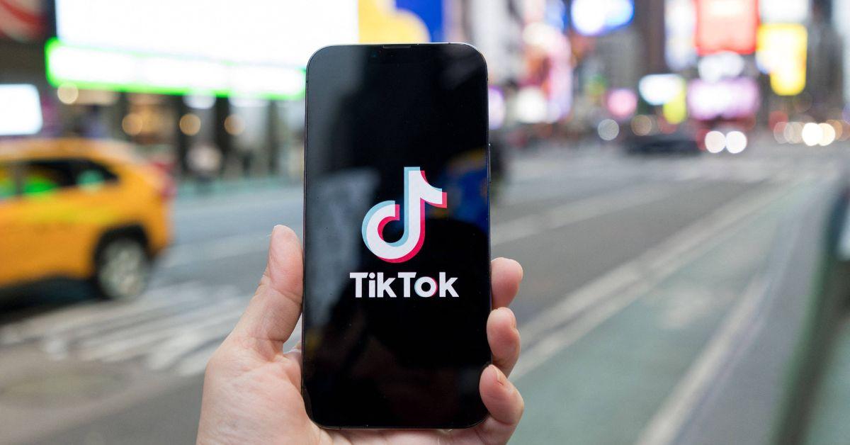 A TikTok logo on a phone in New York City. 