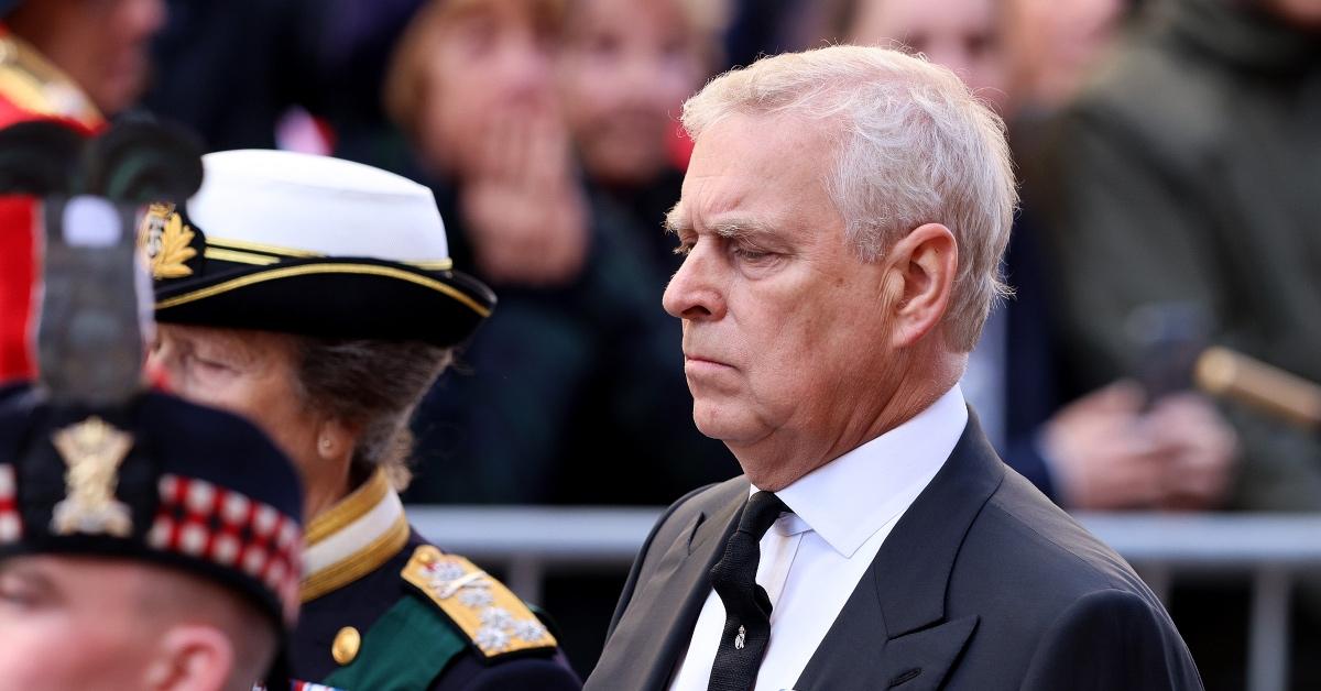 Princess Anne and Prince Andrew attend a funeral ceremony for Queen Elizabeth II.