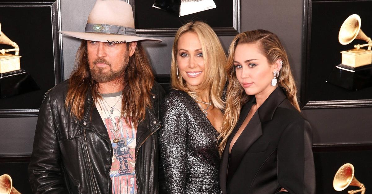 Billy Ray, Tish, and Miley at the Grammys in 2019.