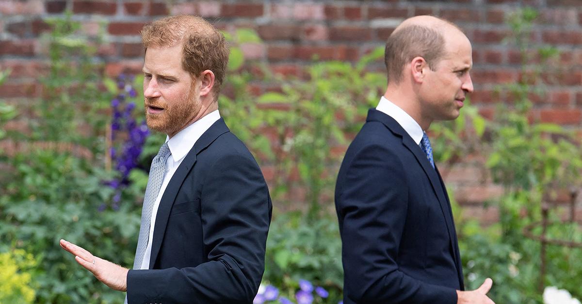 Prince Harry and Prince William with their backs to one another. 