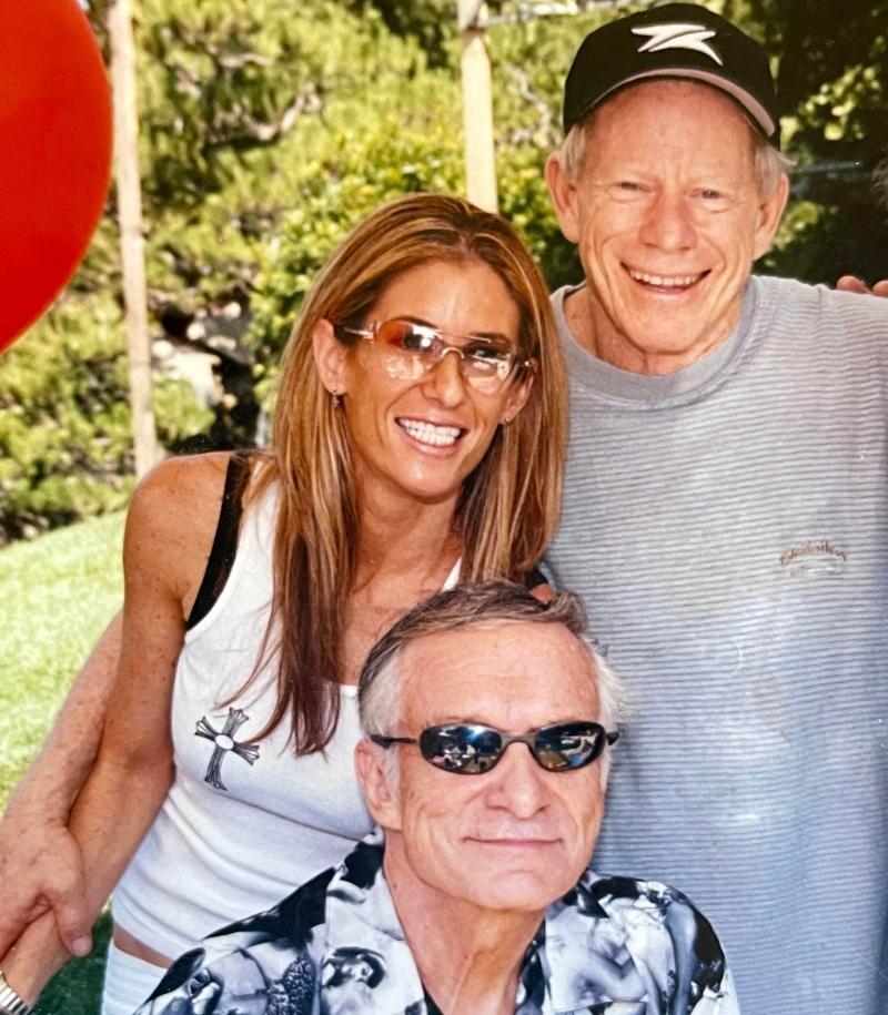 Mark Saginor (top), Jennifer Saginor (middle), and Hugh Hefner (bottom) at the Playboy Mansion in the early 2000s.