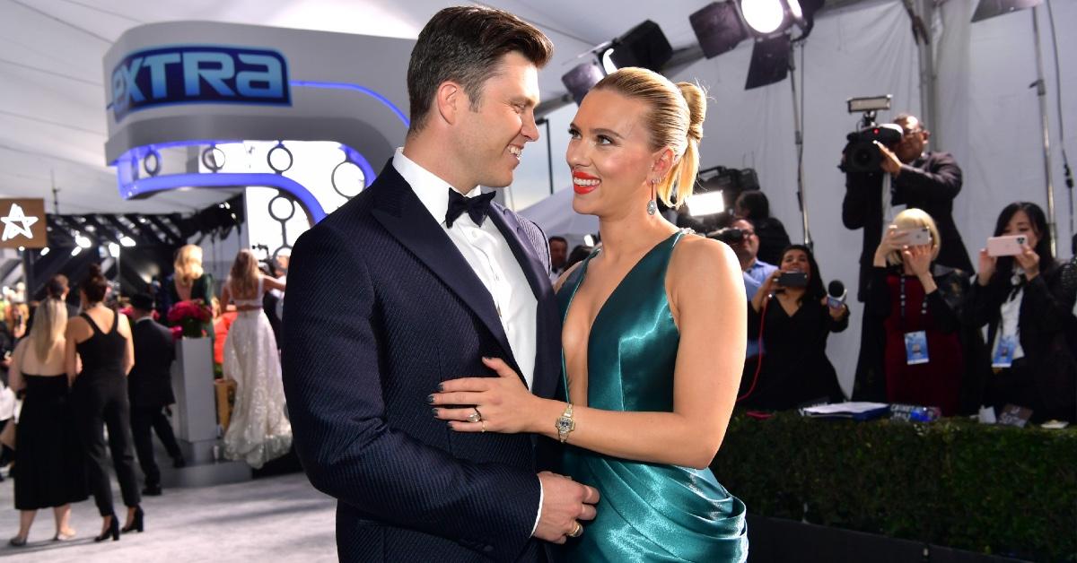 Colin Jost and Scarlett Johansson.