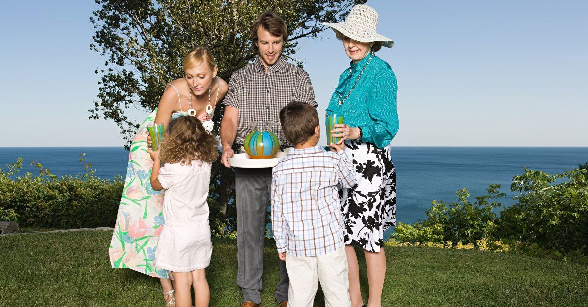 Family having a get together outside.