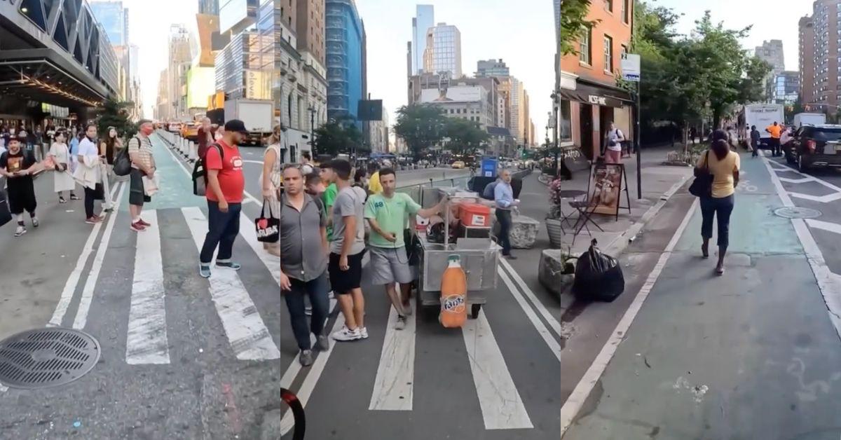 Pedestrians in bike lane