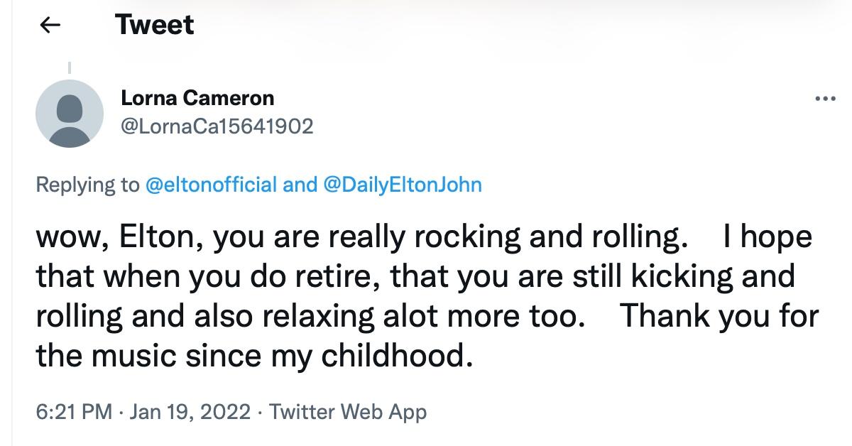 A tweet about Elton John's retirement tour