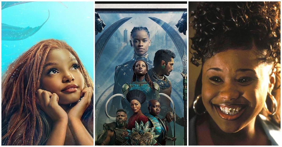 (l-r): Halle Bailey in 'The Little Mermaid,' the 'Black Panther: Wakanda forever' cast, and Natalie Deselle Reid in B.A.P.S