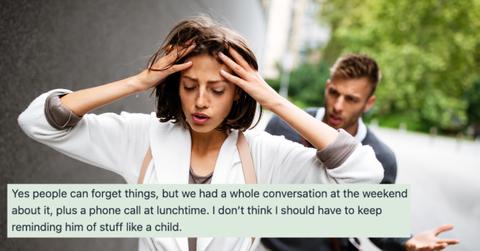 wife mad at forgetful husband for messing her up her workday