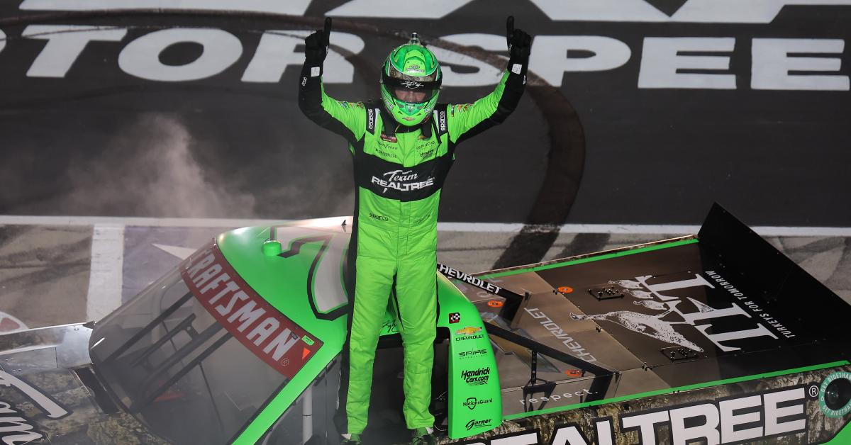 Kyle Busch after winning the NASCAR Craftsman Truck Series SpeedyCash.com 250 on April 12, 2024