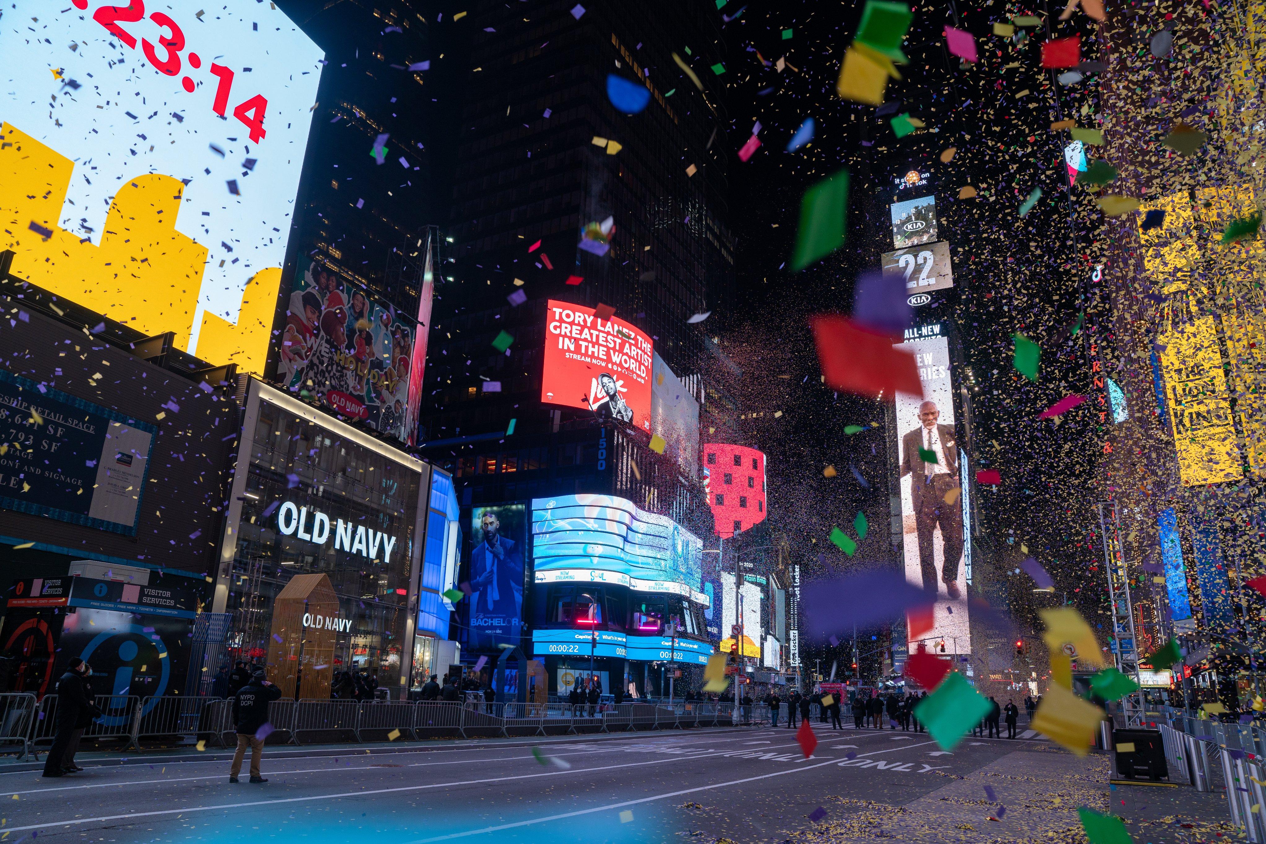 The New Year's Eve ball drops in Times Square in New York City. 