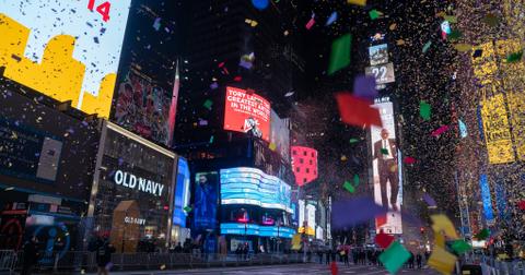 The New Year's Eve ball drops in Times Square in New York City.