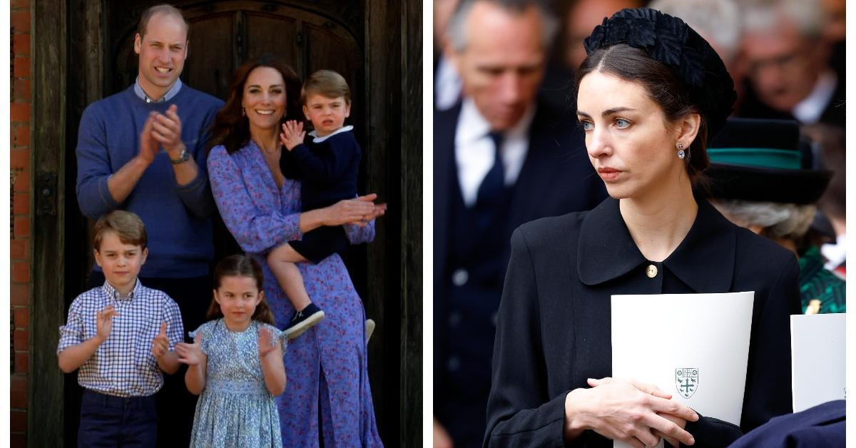 William and Kate with their children; Lady Rose Hanbury holding a program