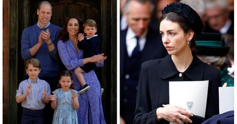 William and Kate with their children; Lady Rose Hanbury holding a program
