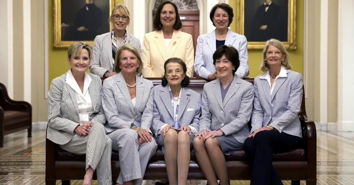 Front row L-R, U.S. Sen. Cindy Hyde-Smith (R-MS), Sen. Shelley Moore Capito (R-WV), Sen. Dianne Feinstein (D-CA), Sen. Susan Collins (R-ME), and Sen. Lisa Murkowski (R-AK), back row L-R, Sen. Maggie Hassan (D-NH), Sen. Deb Fischer (R-NE), and Sen. Amy Klobuchar (D-MN)